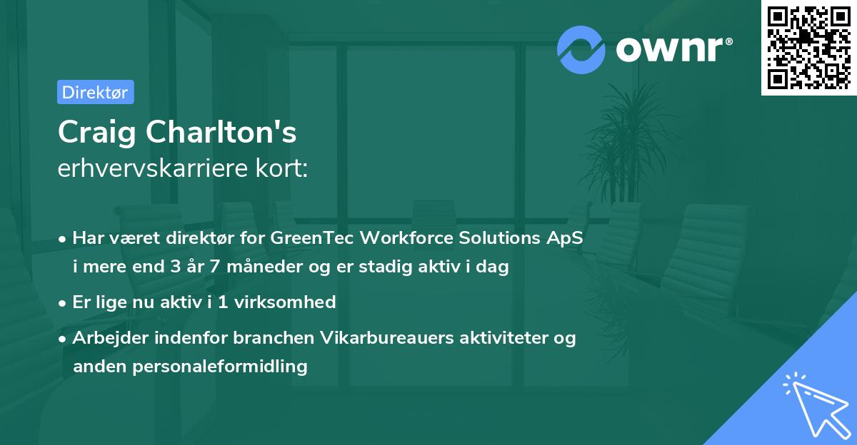 Craig Charlton's erhvervskarriere kort
