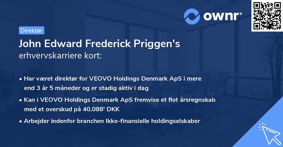John Edward Frederick Priggen's erhvervskarriere kort