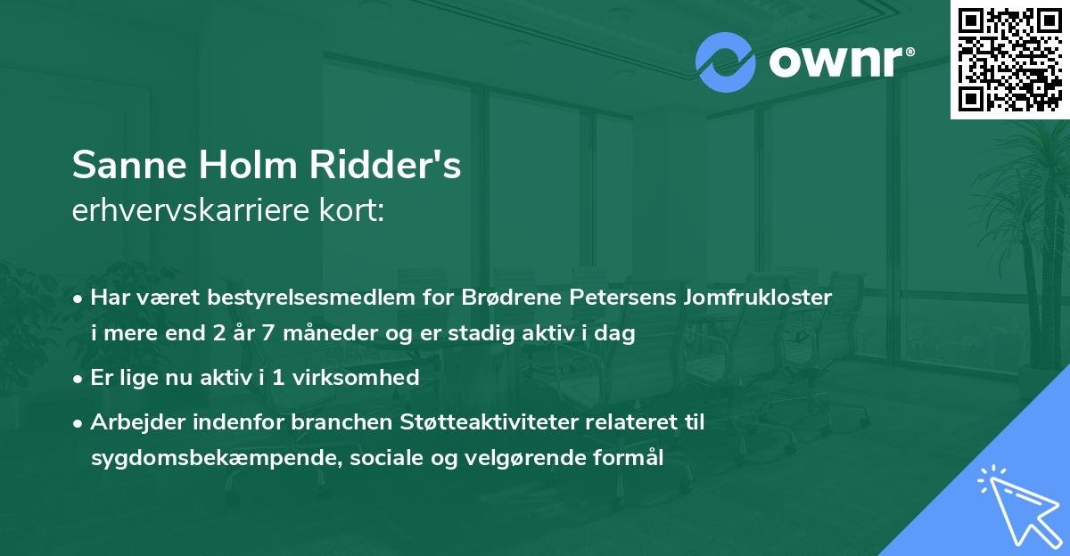 Sanne Holm Ridder's erhvervskarriere kort