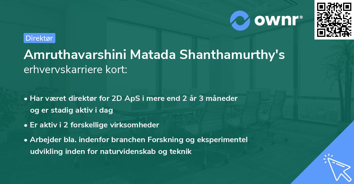 Amruthavarshini Matada Shanthamurthy's erhvervskarriere kort