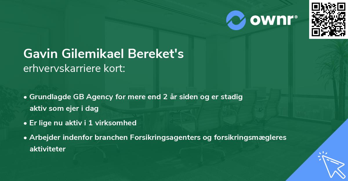 Gavin Gilemikael Bereket's erhvervskarriere kort