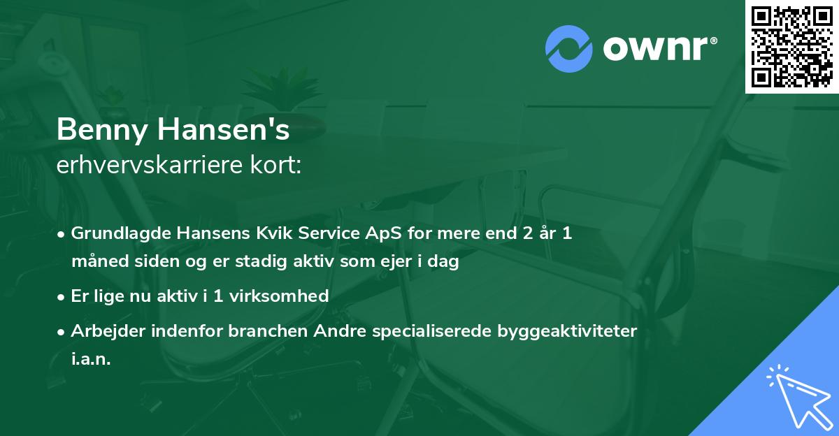 Benny Hansen's erhvervskarriere kort