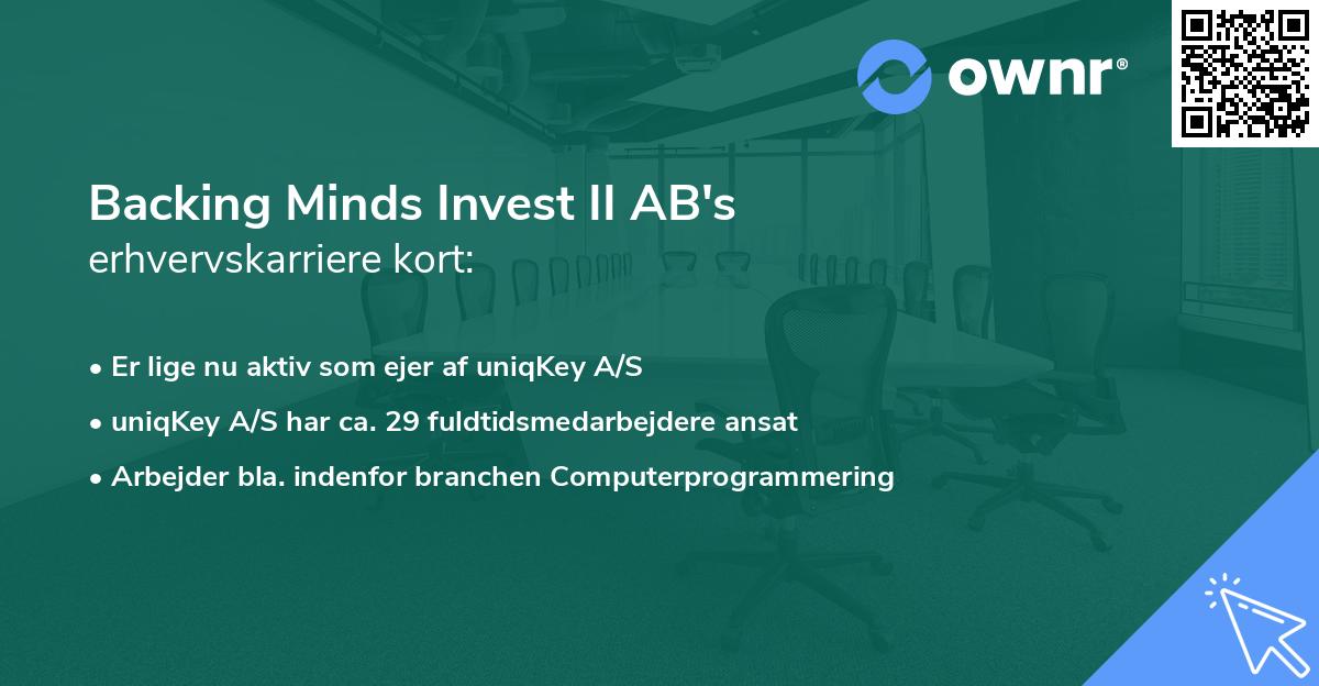 Backing Minds Invest II AB's erhvervskarriere kort