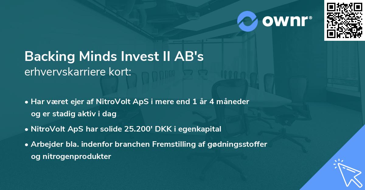 Backing Minds Invest II AB's erhvervskarriere kort