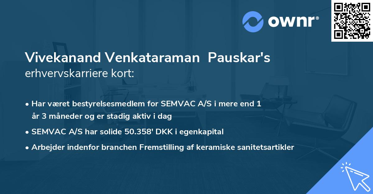 Vivekanand Venkataraman  Pauskar's erhvervskarriere kort