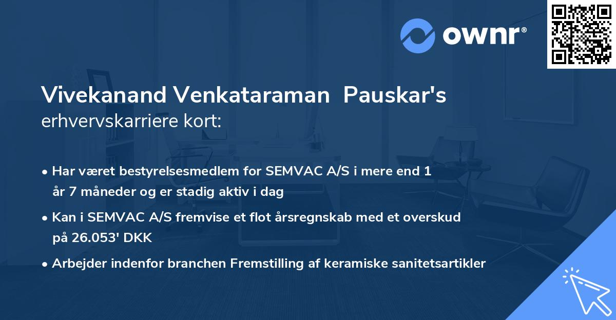 Vivekanand Venkataraman Pauskar's erhvervskarriere kort