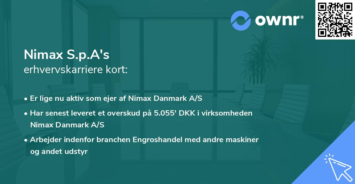 Nimax S.p.A's erhvervskarriere kort