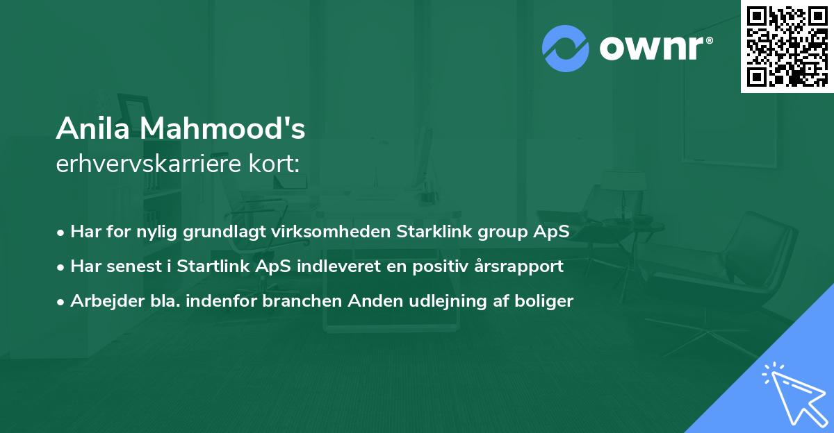Anila Mahmood's erhvervskarriere kort
