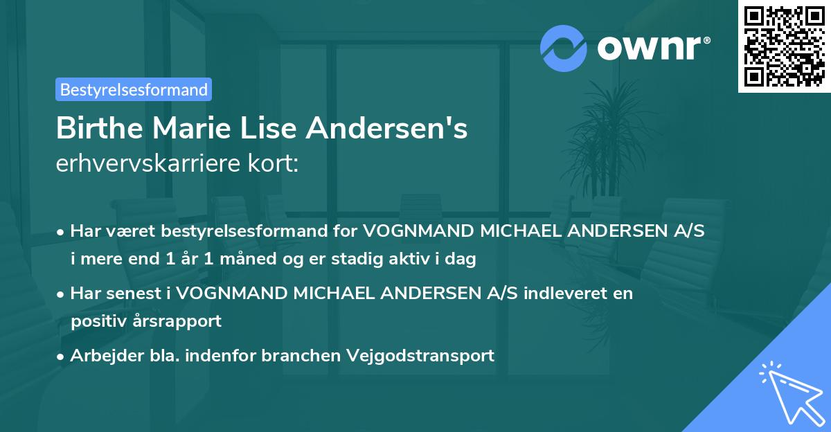 Birthe Marie Lise Andersen's erhvervskarriere kort