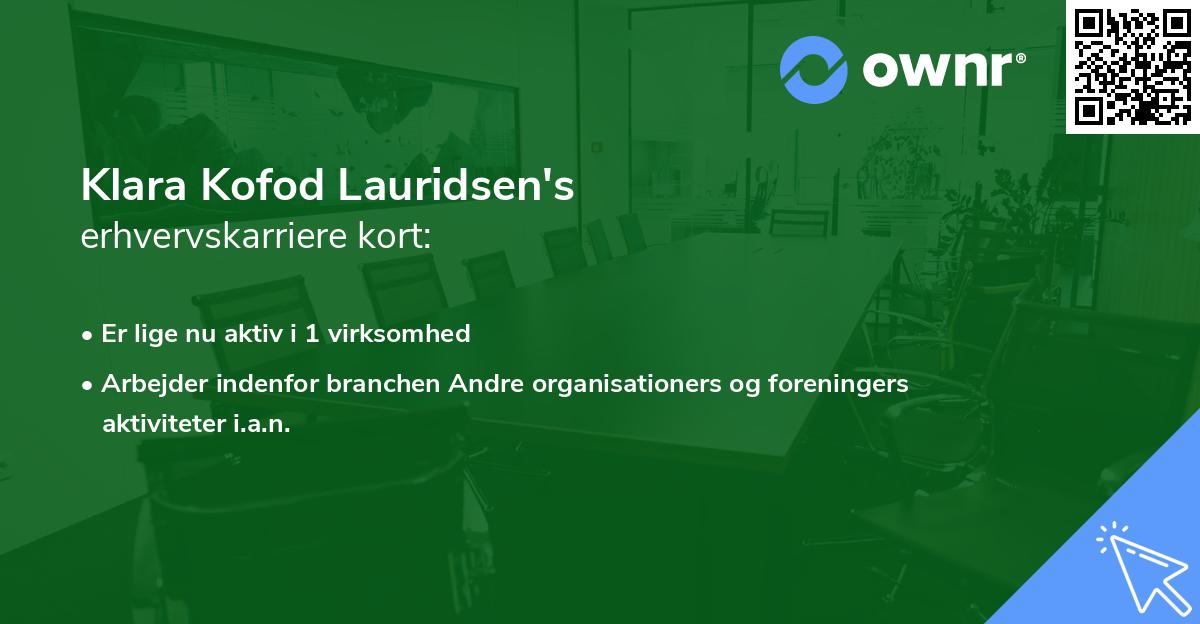 Klara Kofod Lauridsen's erhvervskarriere kort