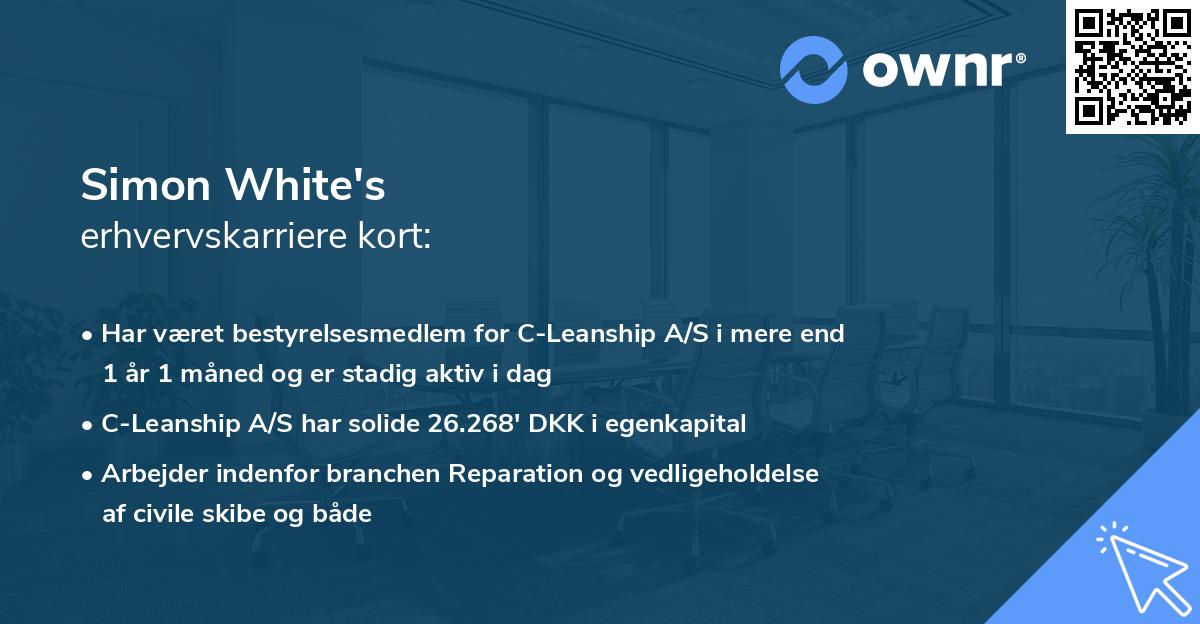 Simon White's erhvervskarriere kort