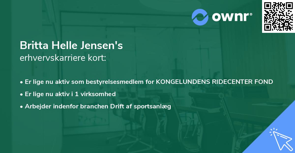 Britta Helle Jensen's erhvervskarriere kort