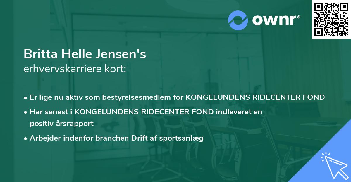 Britta Helle Jensen's erhvervskarriere kort