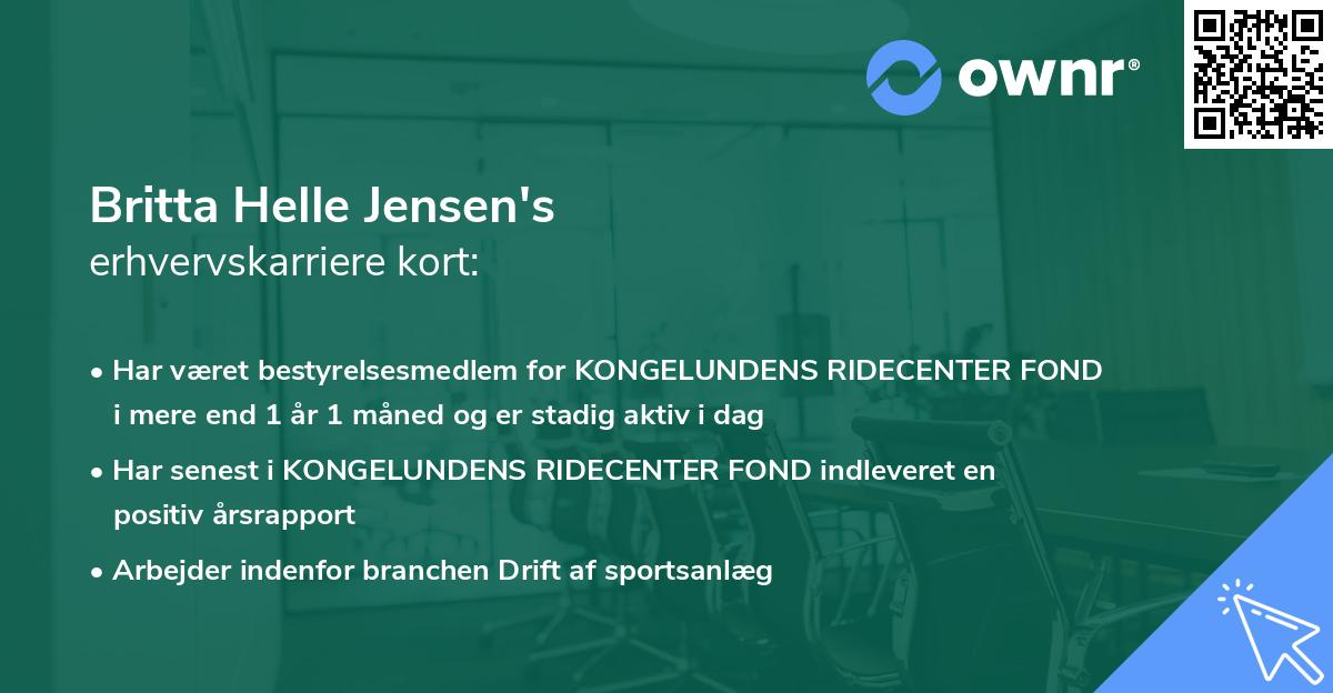 Britta Helle Jensen's erhvervskarriere kort