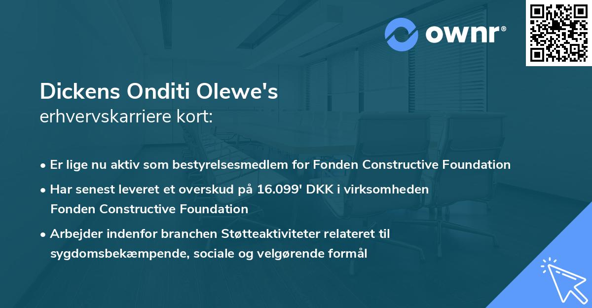 Dickens Onditi Olewe's erhvervskarriere kort
