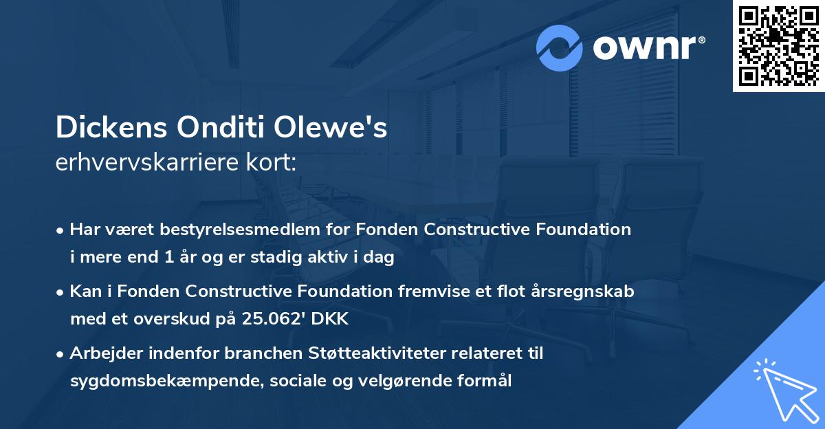 Dickens Onditi Olewe's erhvervskarriere kort