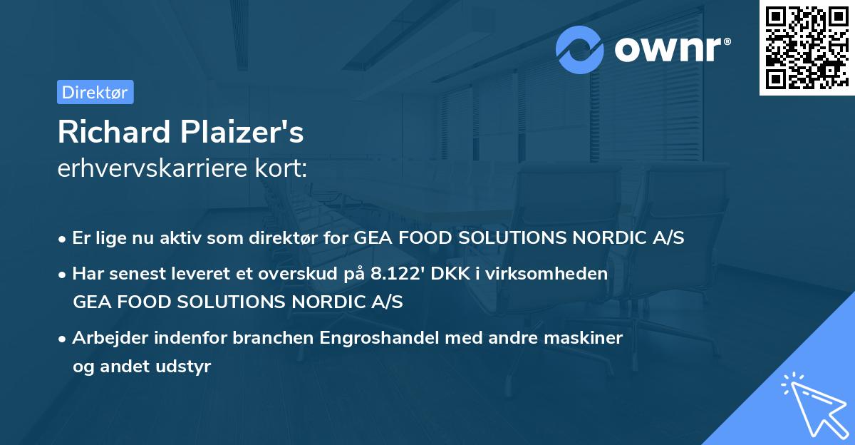 Richard Plaizer's erhvervskarriere kort