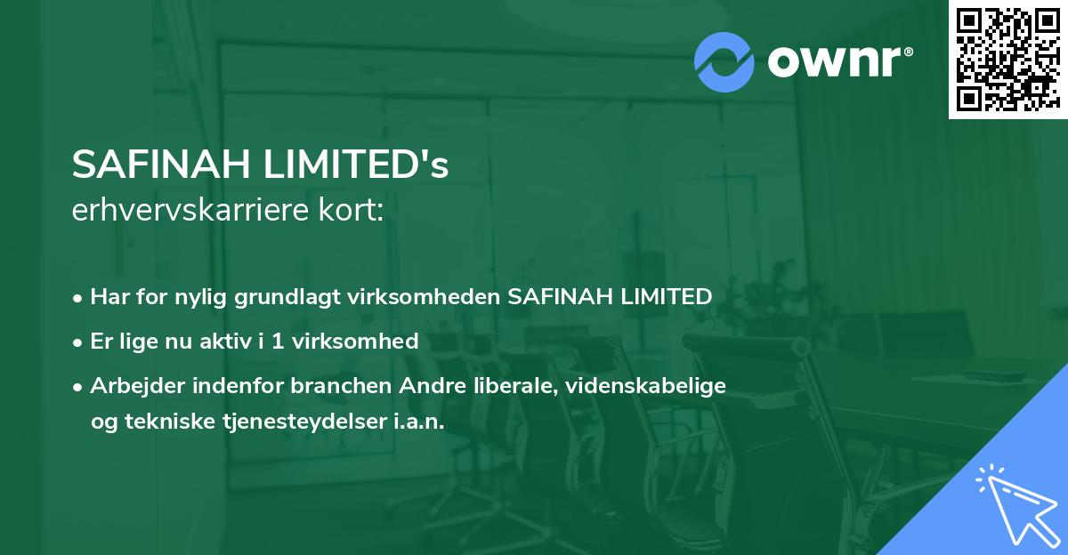 SAFINAH LIMITED's erhvervskarriere kort