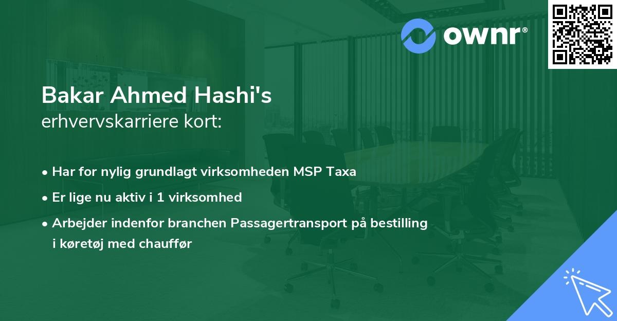 Bakar Ahmed Hashi's erhvervskarriere kort