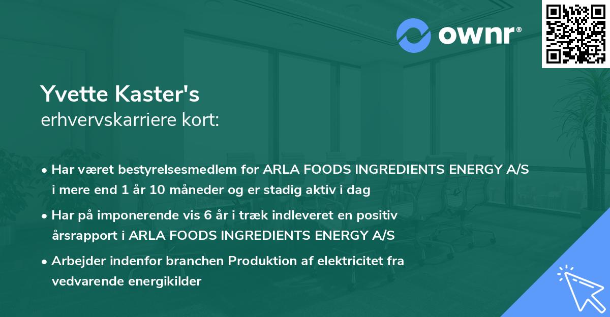 Yvette Kaster's erhvervskarriere kort