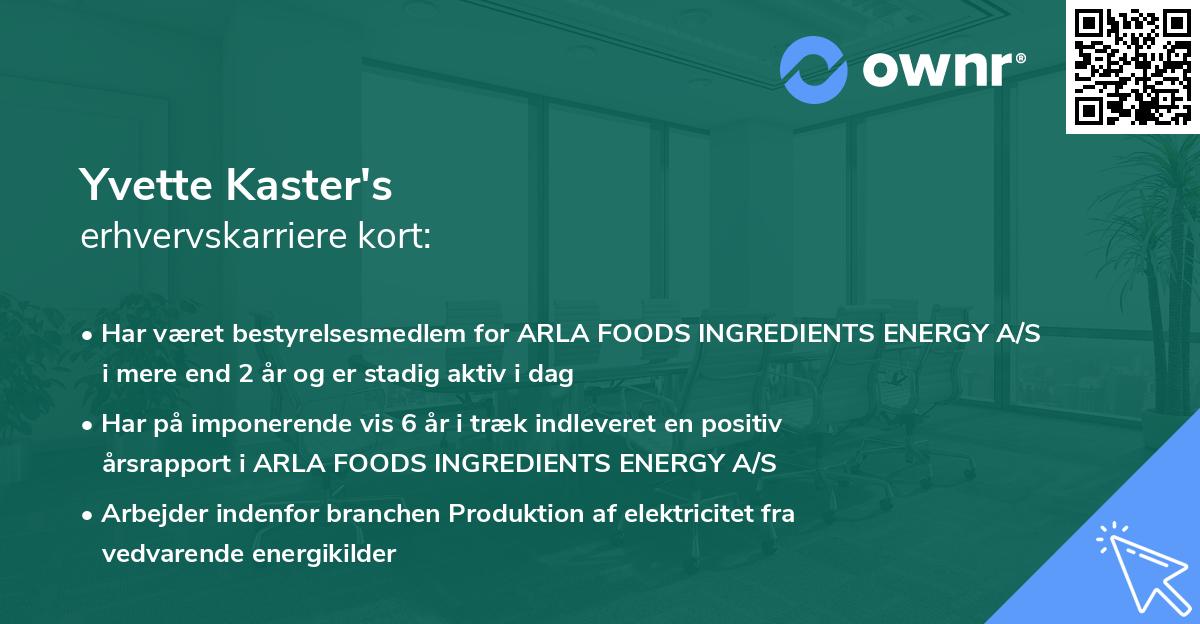 Yvette Kaster's erhvervskarriere kort