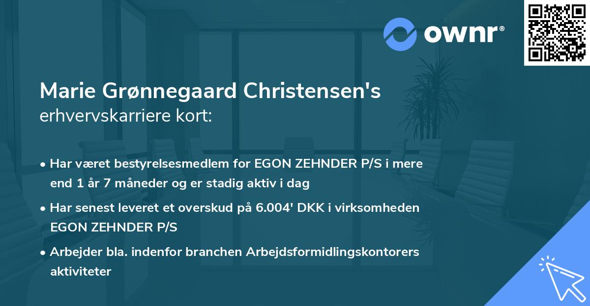 Marie Grønnegaard Christensen's erhvervskarriere kort