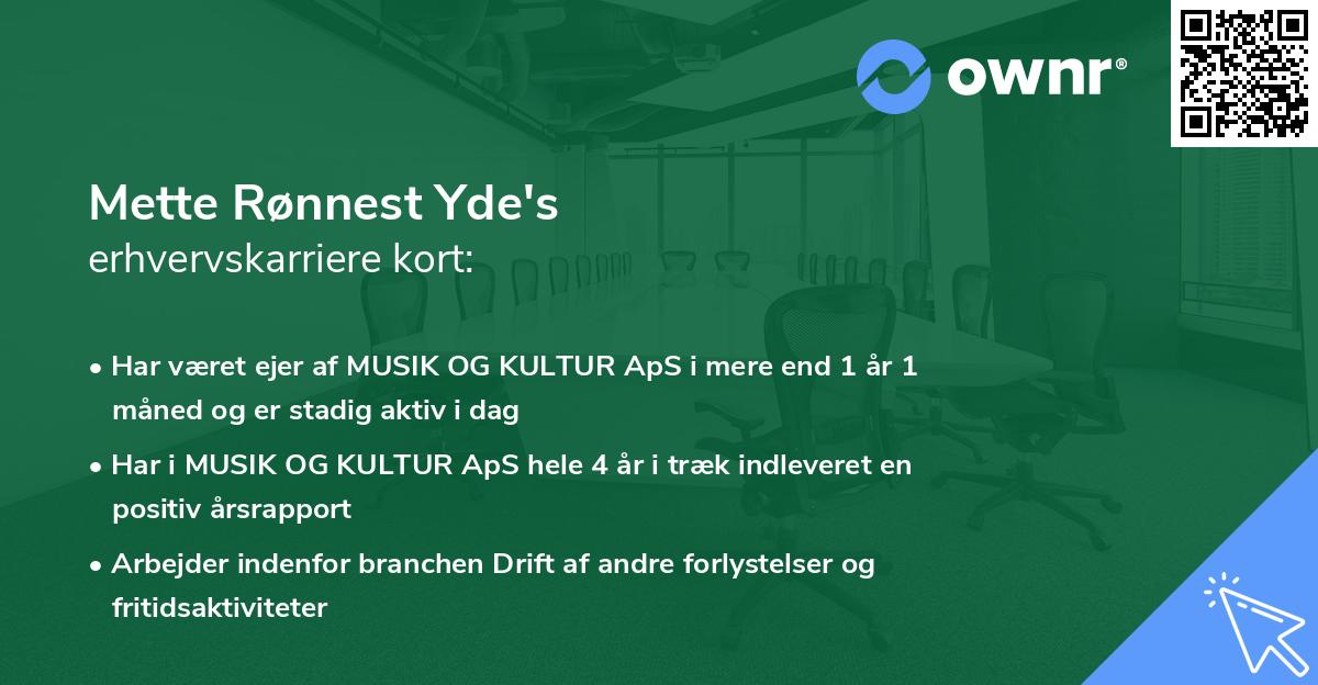 Mette Rønnest Yde's erhvervskarriere kort