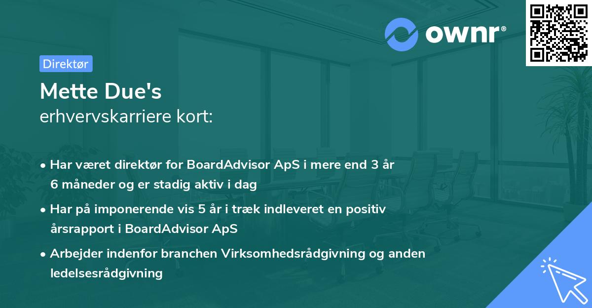 Mette Due's erhvervskarriere kort