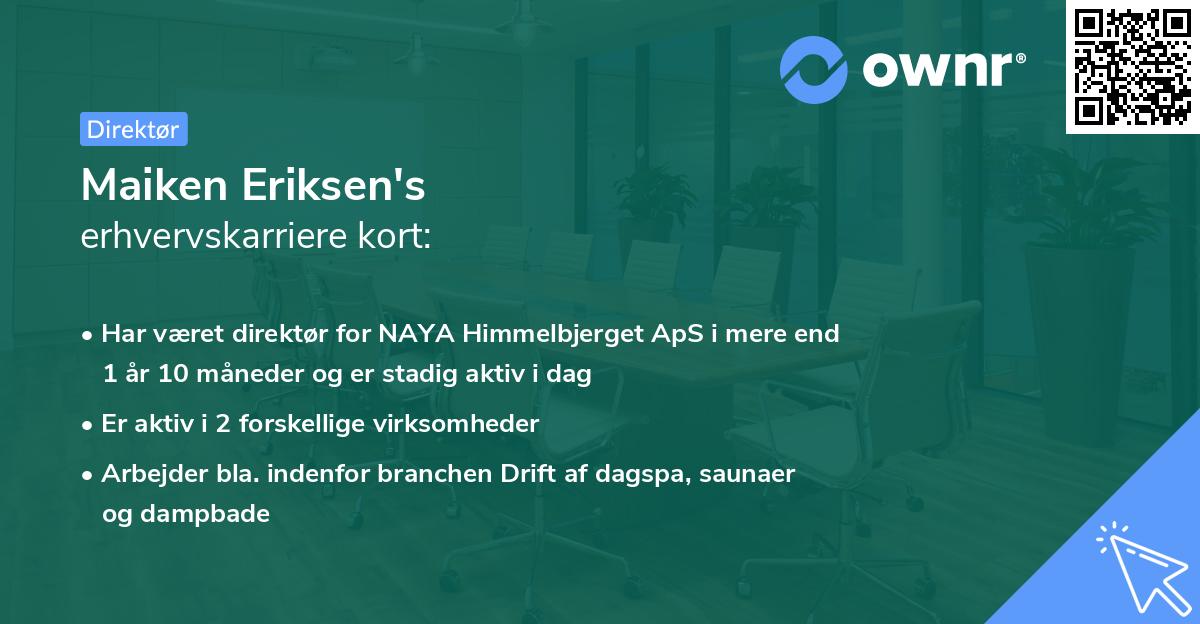 Maiken Eriksen's erhvervskarriere kort