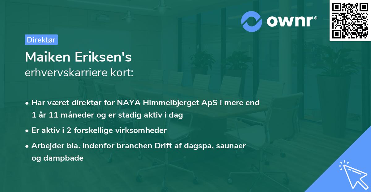 Maiken Eriksen's erhvervskarriere kort