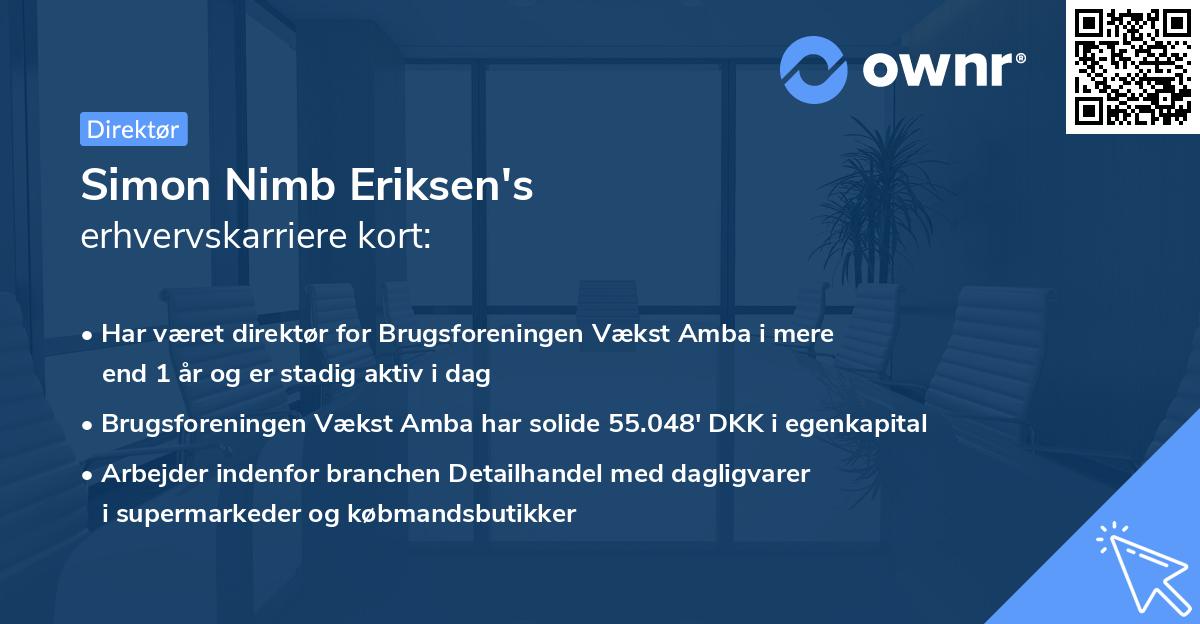 Simon Nimb Eriksen's erhvervskarriere kort