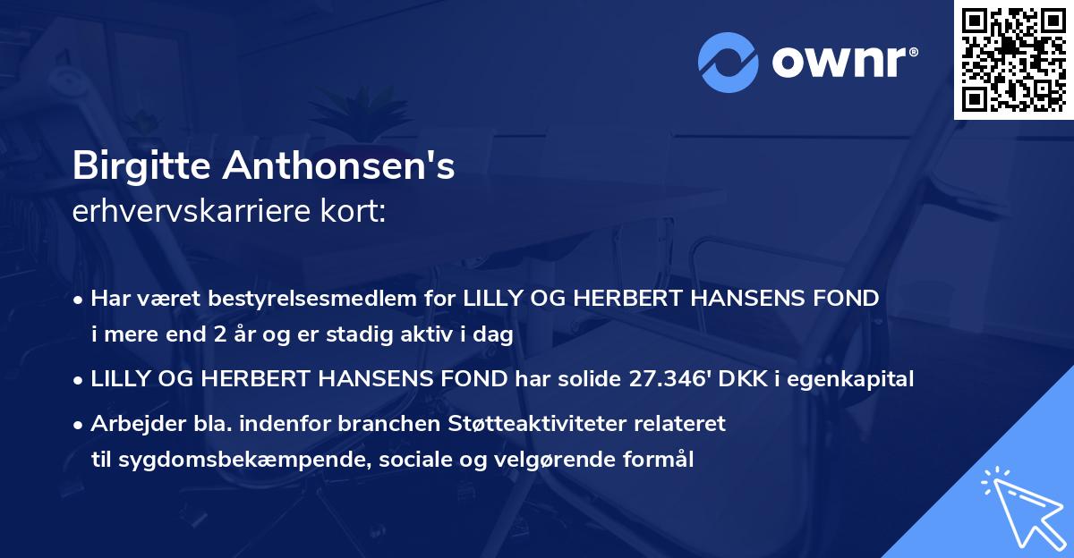 Birgitte Anthonsen's erhvervskarriere kort