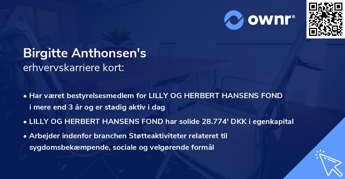 Birgitte Anthonsen's erhvervskarriere kort
