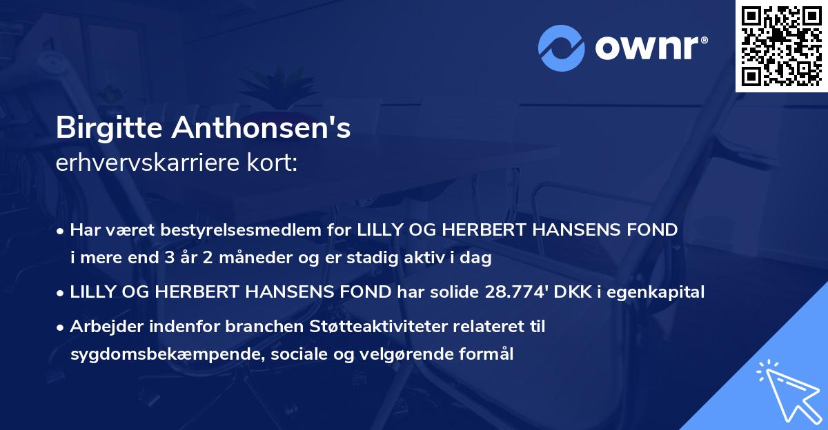 Birgitte Anthonsen's erhvervskarriere kort
