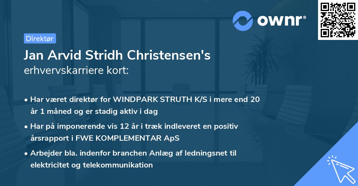 Jan Arvid Stridh Christensen's erhvervskarriere kort