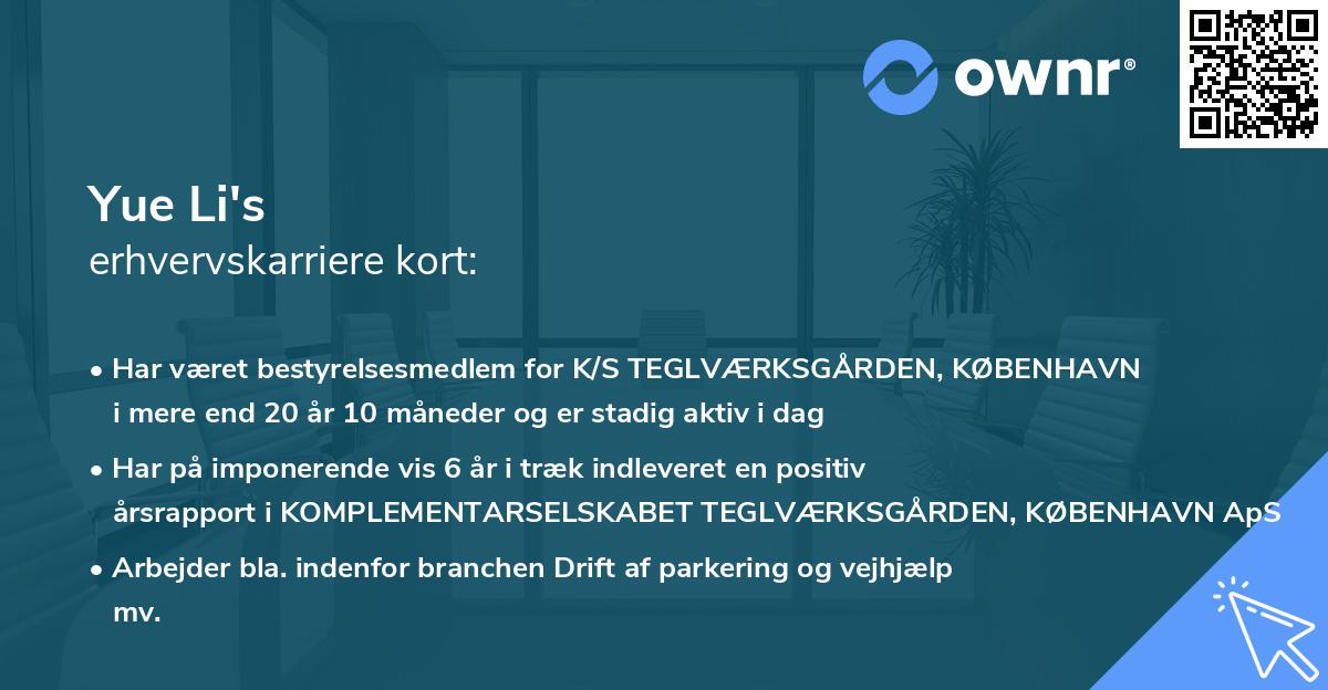 Yue Li's erhvervskarriere kort
