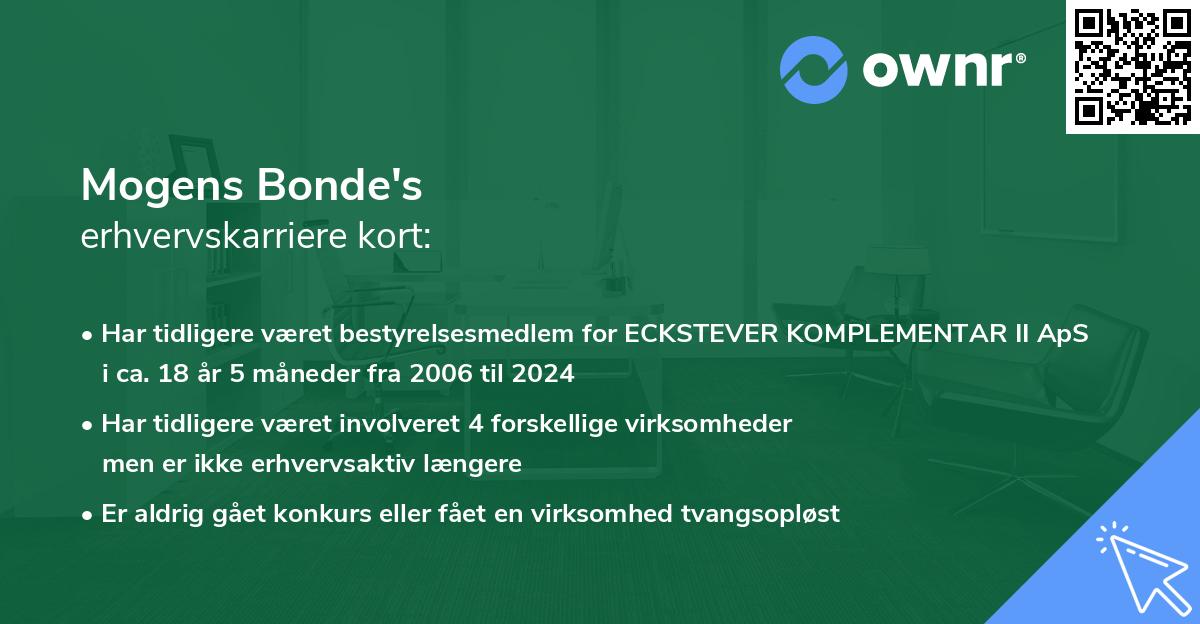 Mogens Bonde's erhvervskarriere kort