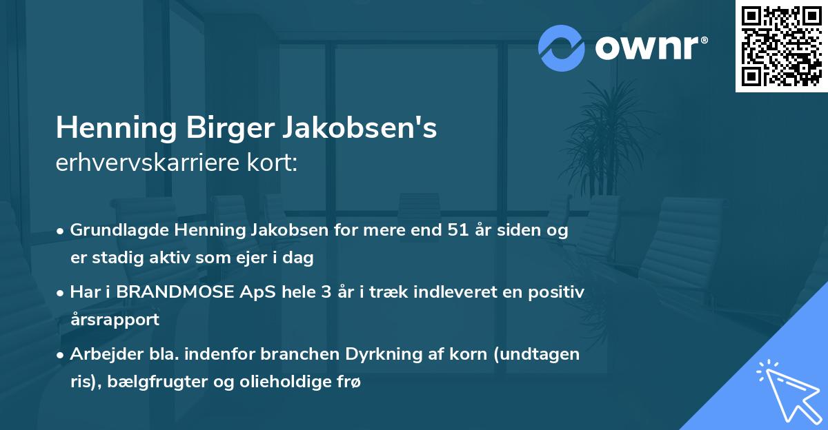 Henning Birger Jakobsen's erhvervskarriere kort