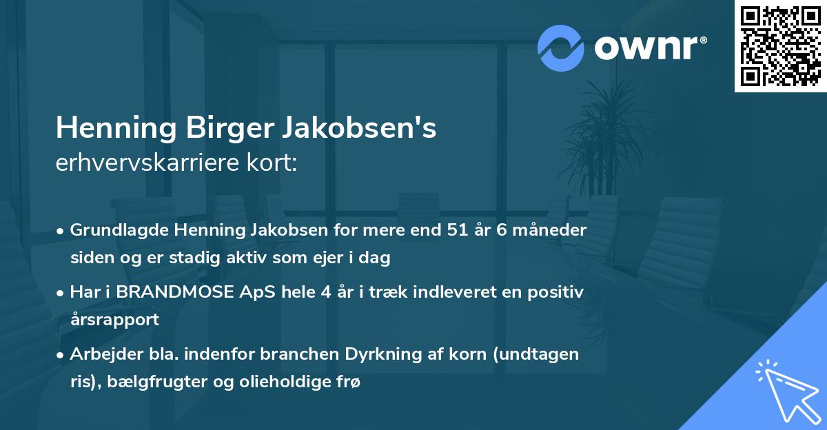 Henning Birger Jakobsen's erhvervskarriere kort