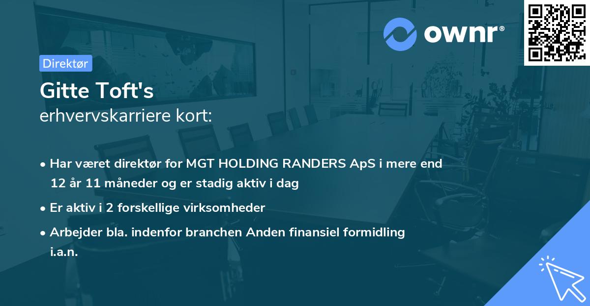Gitte Toft's erhvervskarriere kort