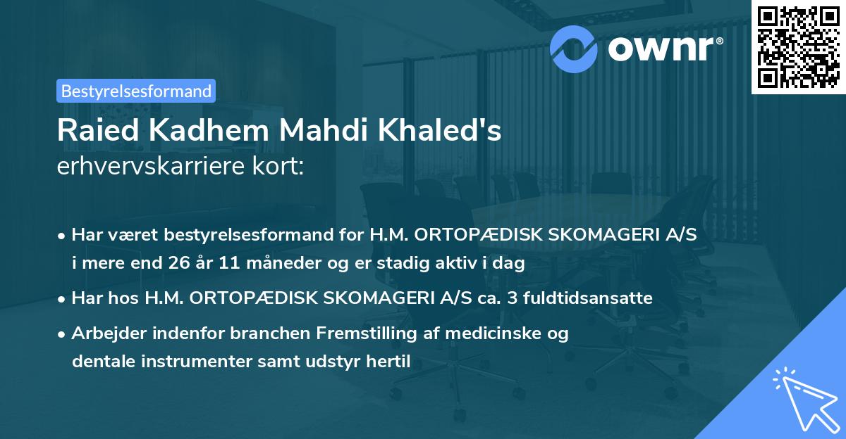 Raied Kadhem Mahdi Khaled's erhvervskarriere kort