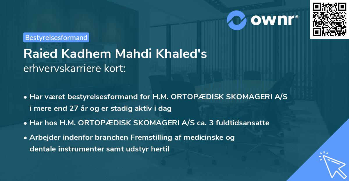 Raied Kadhem Mahdi Khaled's erhvervskarriere kort