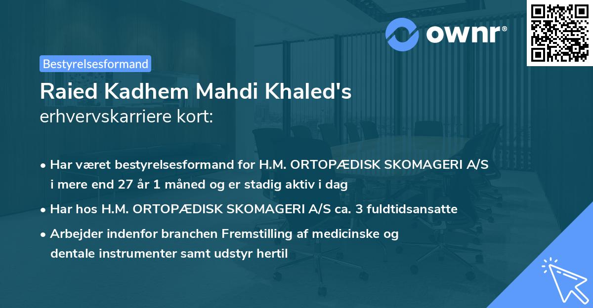 Raied Kadhem Mahdi Khaled's erhvervskarriere kort
