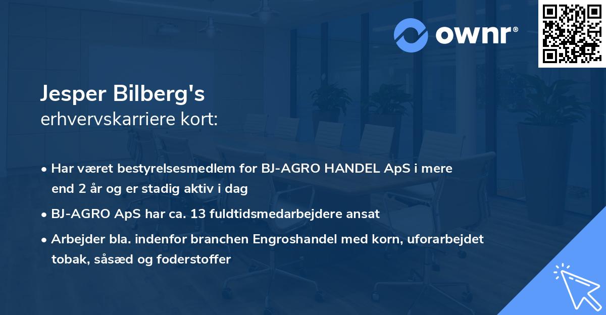 Jesper Bilberg's erhvervskarriere kort