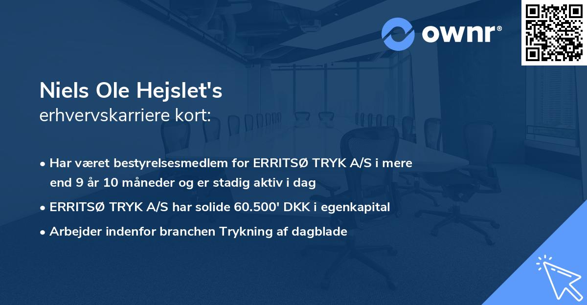 Niels Ole Hejslet's erhvervskarriere kort