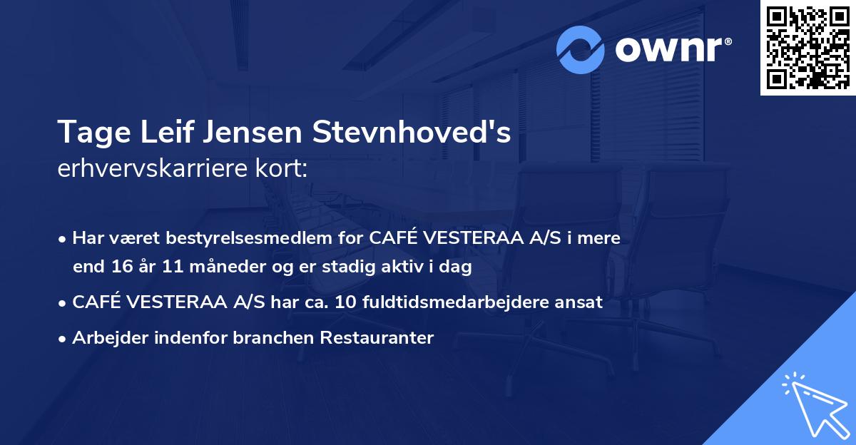 Tage Leif Jensen Stevnhoved's erhvervskarriere kort