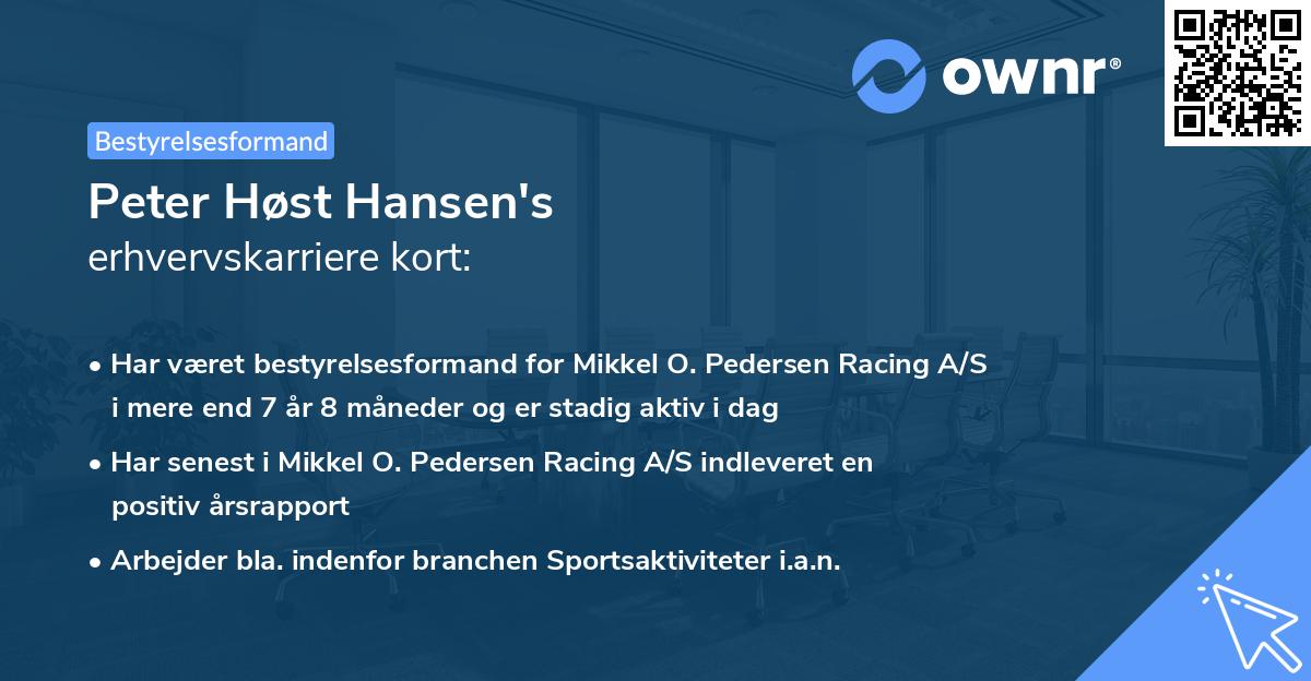 Peter Høst Hansen's erhvervskarriere kort