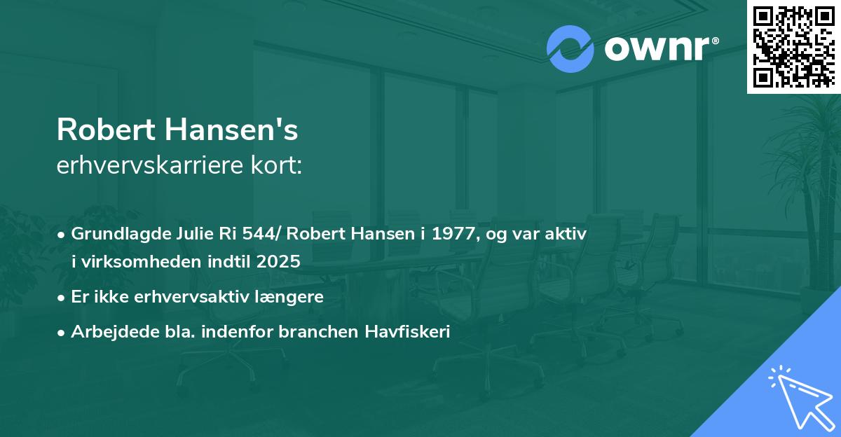 Robert Hansen's erhvervskarriere kort