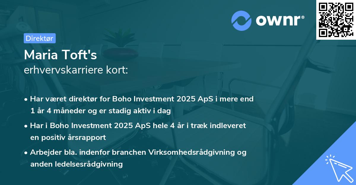 Maria Toft's erhvervskarriere kort