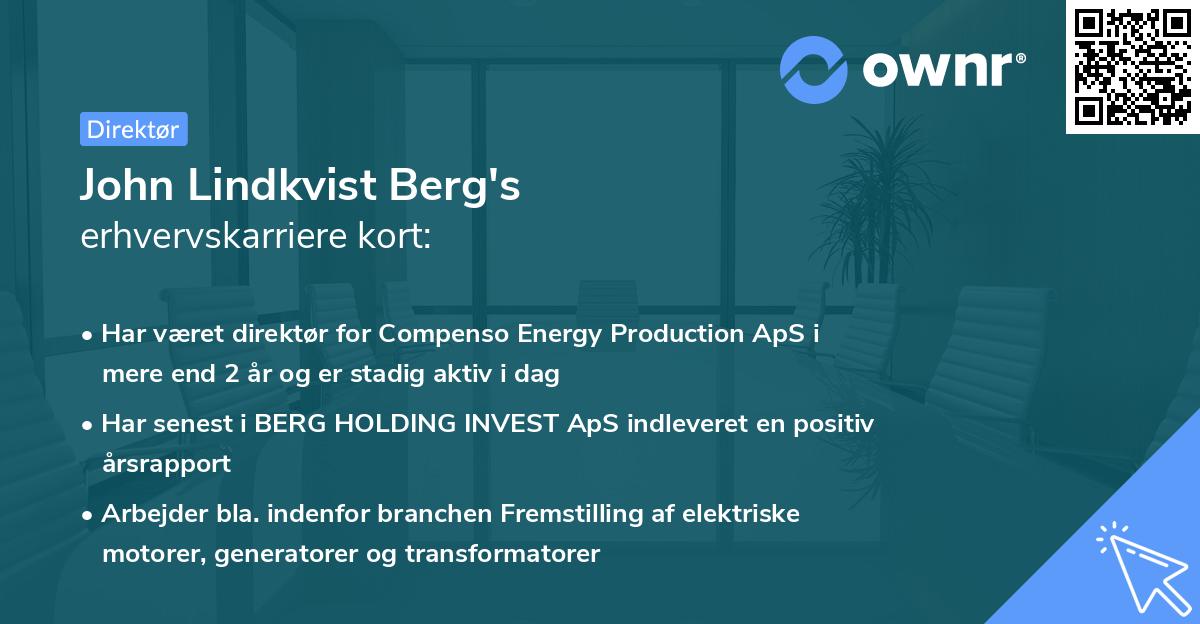John Lindkvist Berg's erhvervskarriere kort